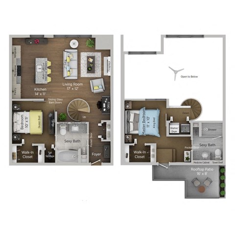 Floor plan for 2 beds, 2 baths, 1035 sqft